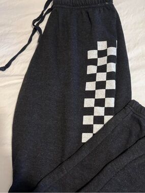 Aviator Nation Black Sweatpants with Checkered Stripe